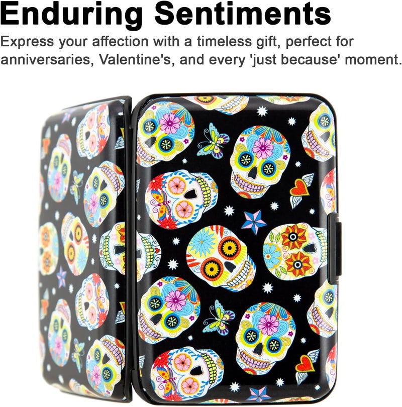 Kaabao Credit Card Holder, Metal Card Wallet RFID Blocking Mini Slim Aluminum Business Hard Card Case for Women Men (Butterfly Sugar Skulls) - Image 3